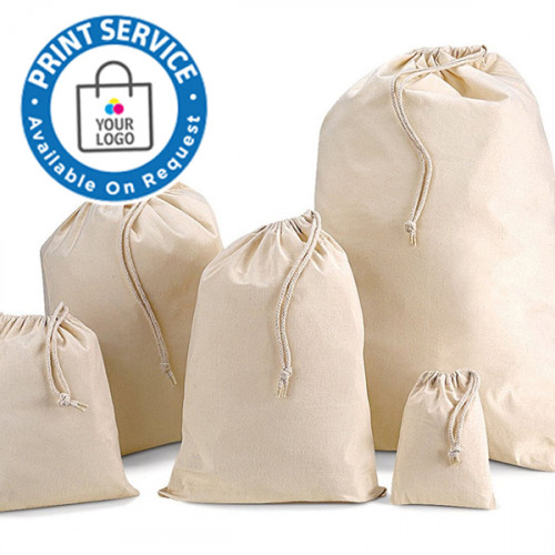 Extra Large Cotton Drawstring Bags or Sacks From Stock UK Printed Cotton Bags Within 2 Weeks From 25 Bags